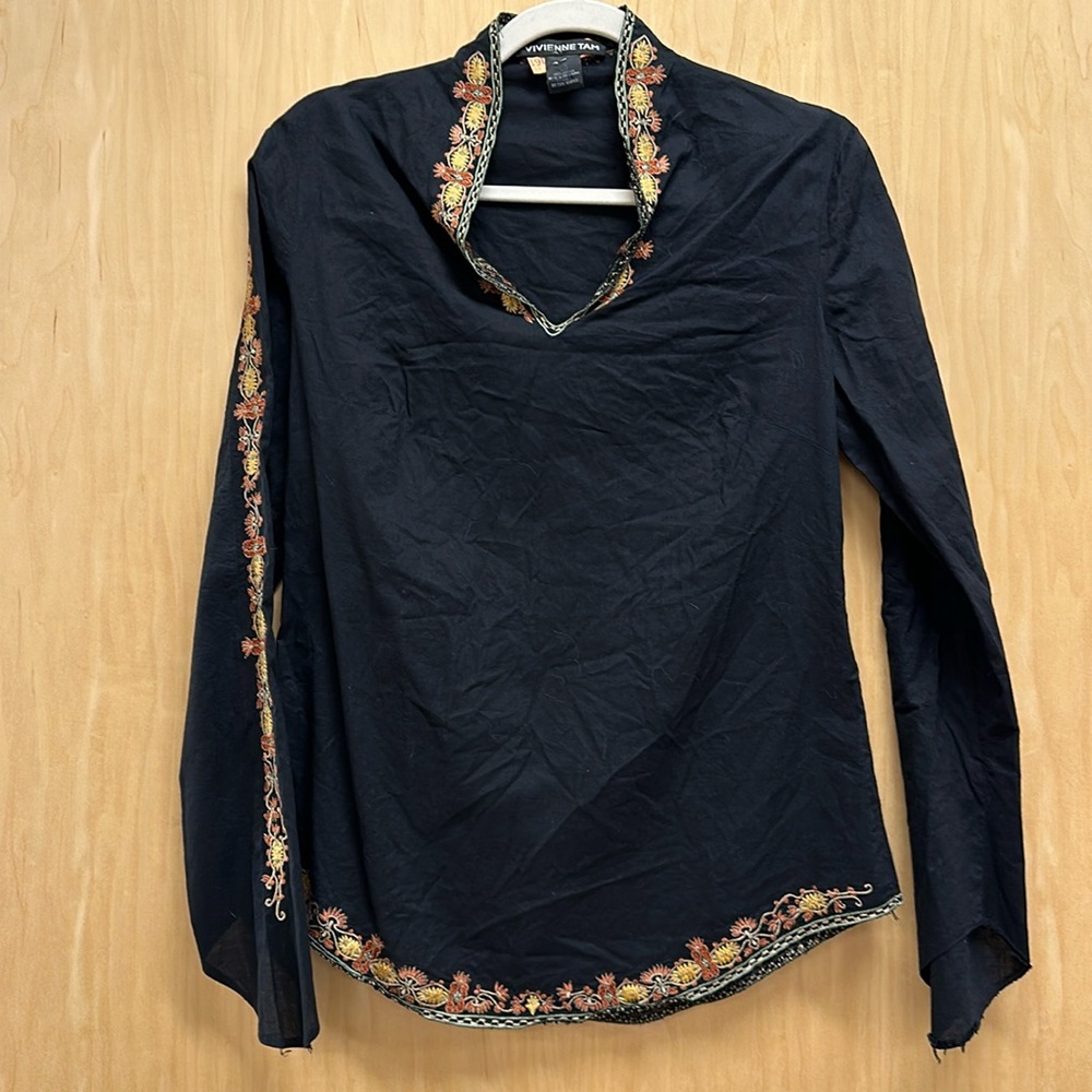 Vivienne Tam Embroidered Tunic Top 90’s Y2K Golden Age Top
